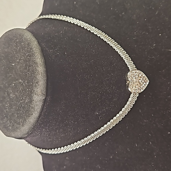 Rhinestone HEART Silvertone Mesh 13"Long w/ 3"Ext. Necklace - Picture 1 of 7